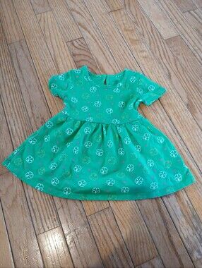 6-12month St Patricks Day Green 4 Leaf Clover Heart Dress